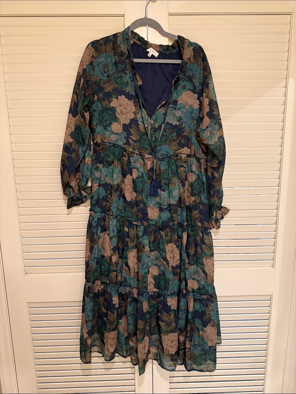 Pinkblush Maternity Floral Tiered Midi Dress in Teal and Navy